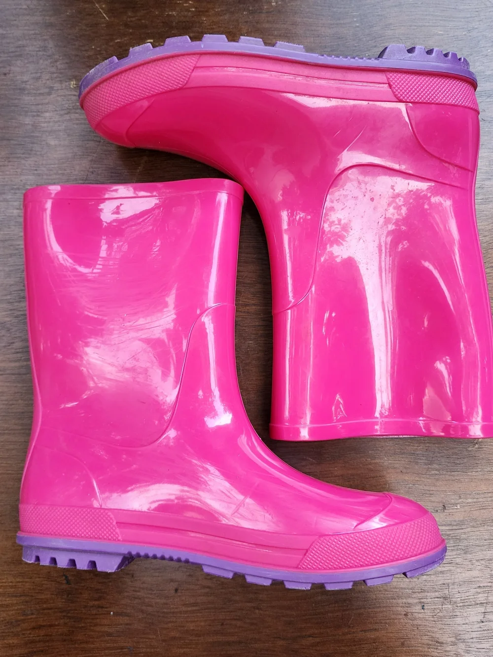 Wonder Nation Girls Pink Rain Boots Glossy Waterproof Wellington Shoes Size 2-3